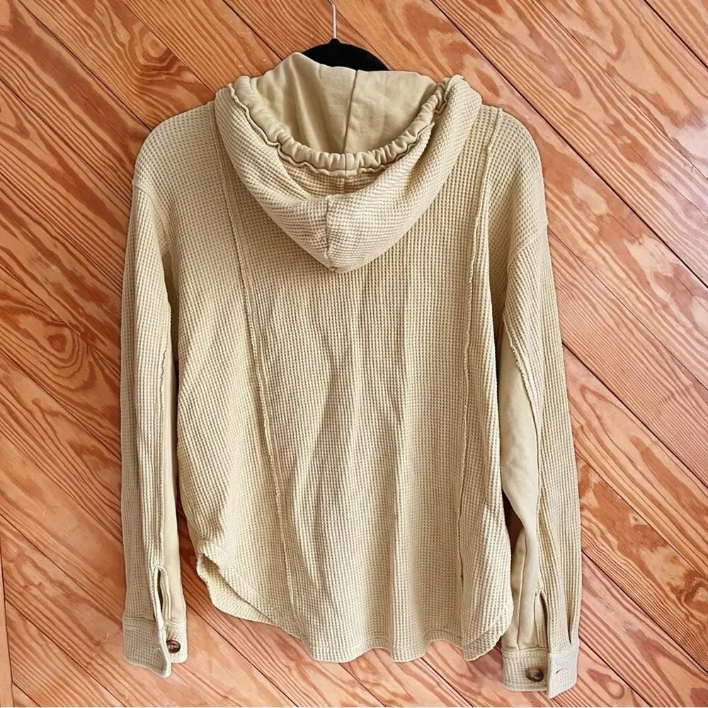 Aerie Waffle Button Hoodie Shacket Sweater - Picture 3 of 8